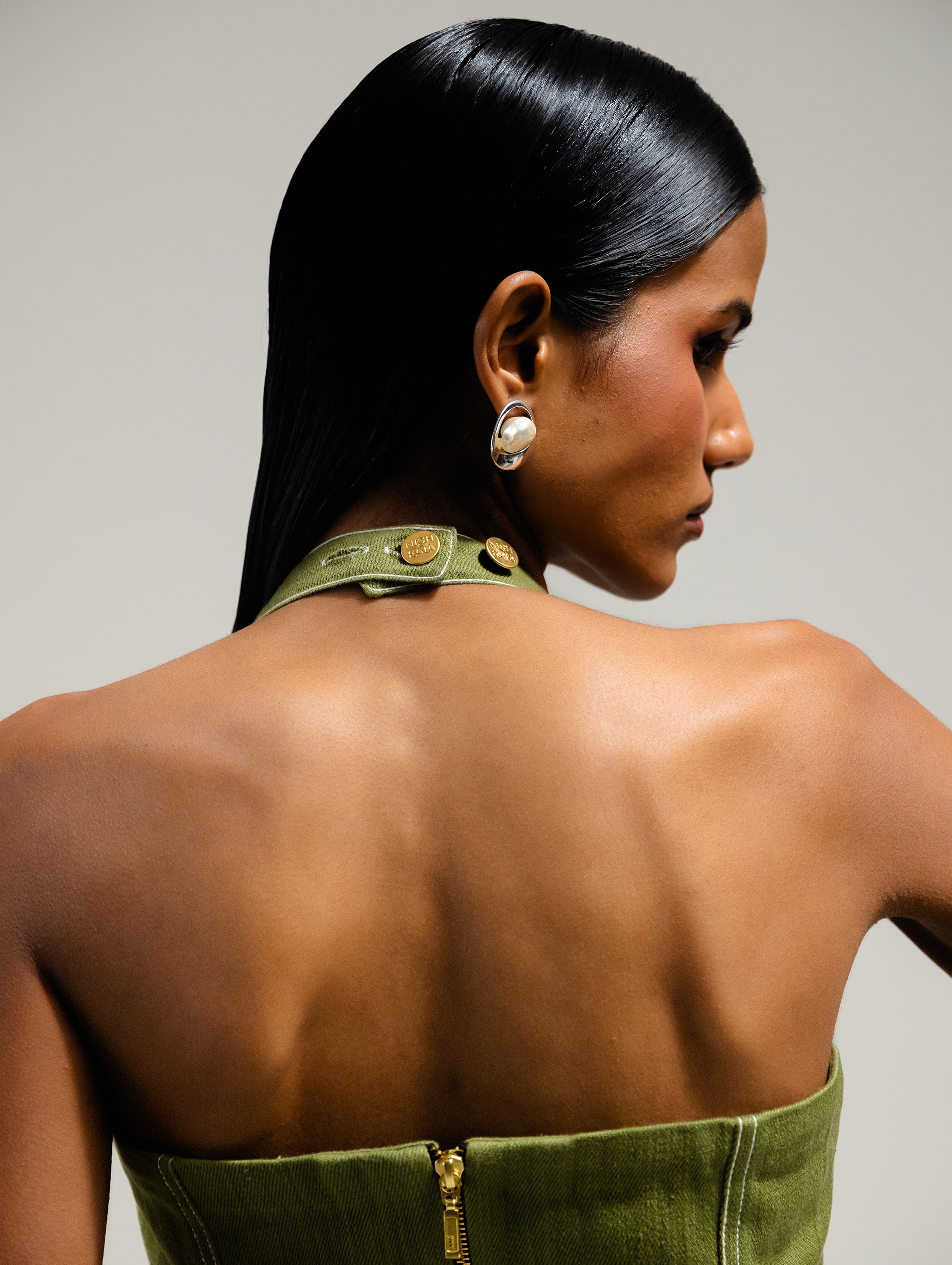 Olive Embroidered Denim Dress