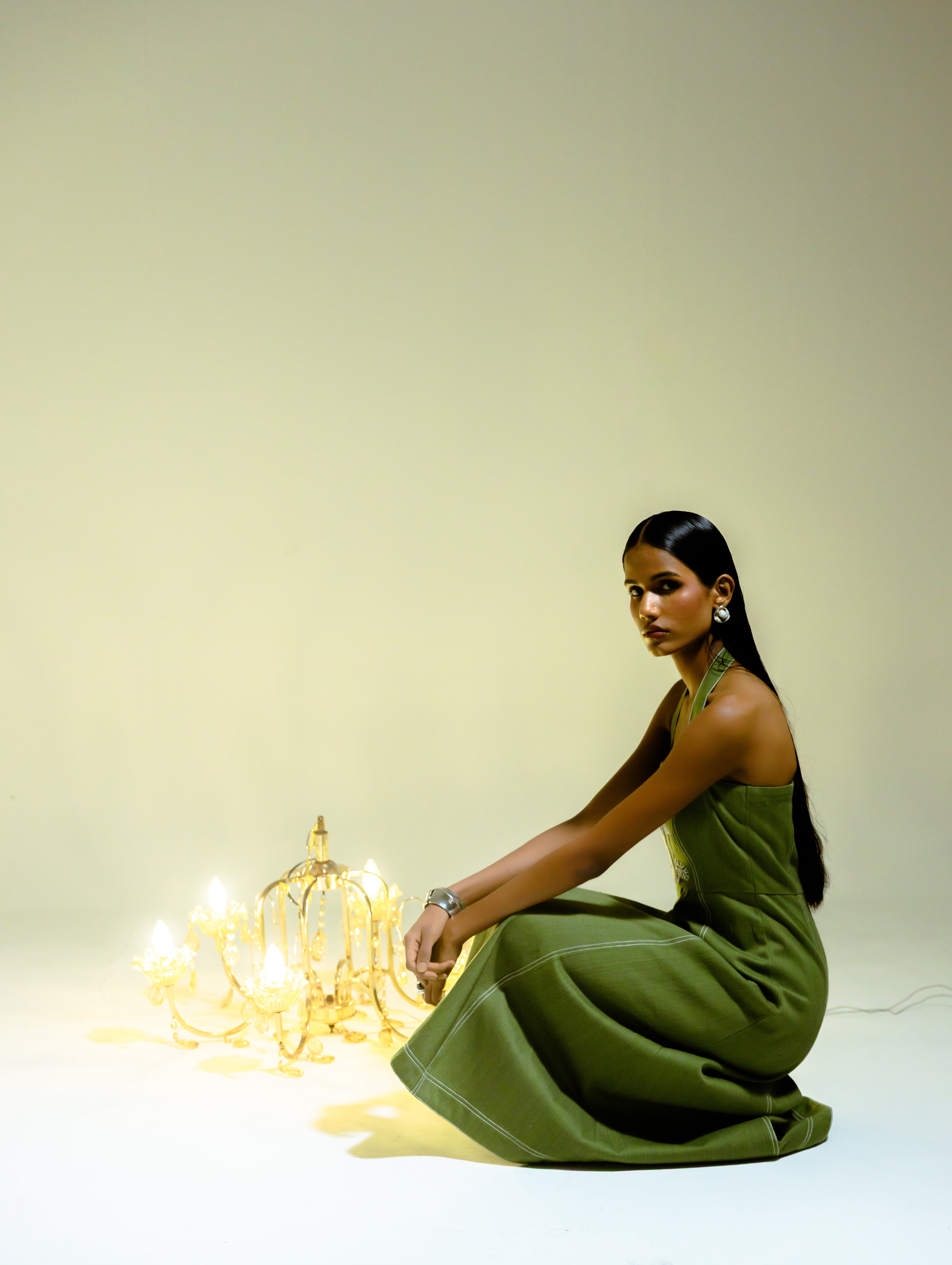 Olive Embroidered Denim Dress